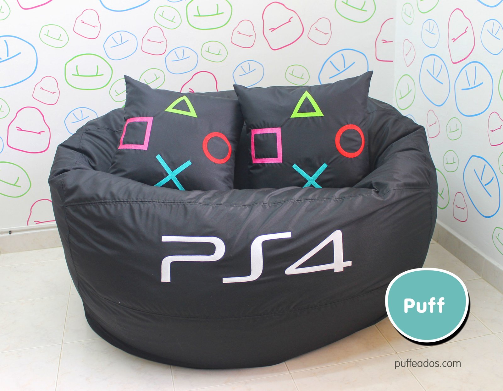 Puff Gigante Gamers PS4 + 2 Cojines!