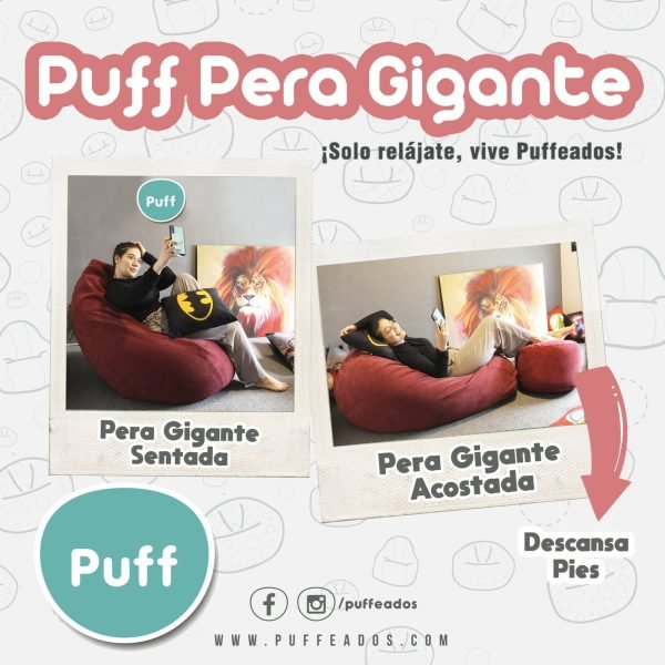 Puff Pera Gigante Microfibra Carlota Antilíquidos+ DESCANSAPIES